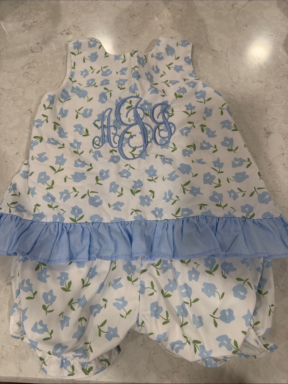 The Smocking Place Bow Back Floral Bloomer Set with “AJJ” Monogram